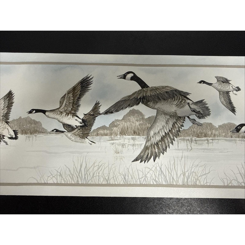 Canadian Geese Flying Wall Paper Border Rolls Nature 16Ft Each Vinyl Pre-Pasted